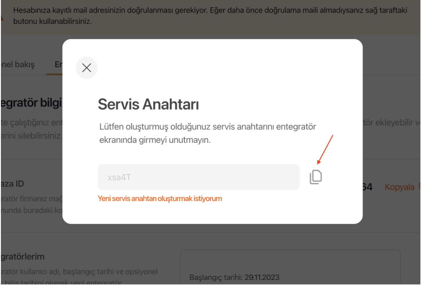 Hepsiburada - Servis Anahtarı kopyalama